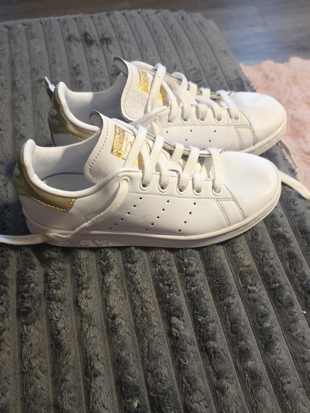 adidas White Leather Sneakers with Gold Heel Tab - Women's